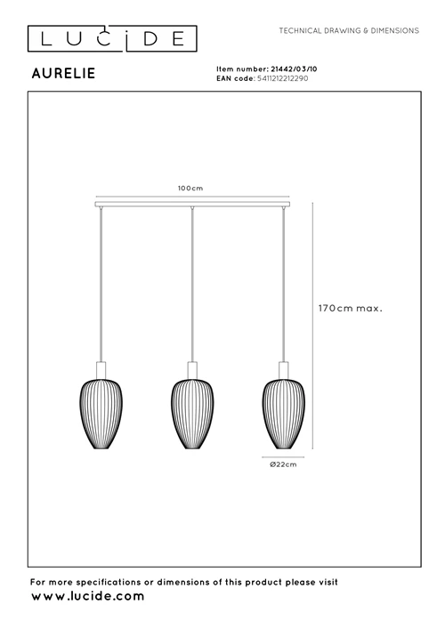 Lucide AURELIE - Pendelleuchten - 3xGU10 (MR11) - Gold | Vibes - technisch